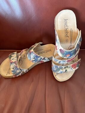Josef Seibel Women's Floral Triple-Strap Sandals - Blue, Red, Cream